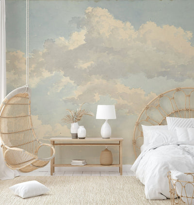 Cream and Blue Cloudy Sky Wall Mural