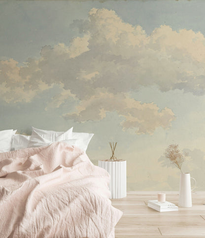 Cream and Blue Cloudy Sky Wall Mural