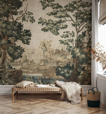 Vintage Beige Woodland Landscape Wall Mural – Ready-to-Ship Outlet