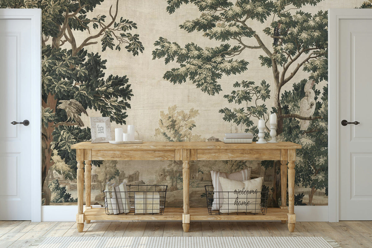 Vintage Beige Woodland Landscape Wall Mural – Ready-to-Ship Outlet