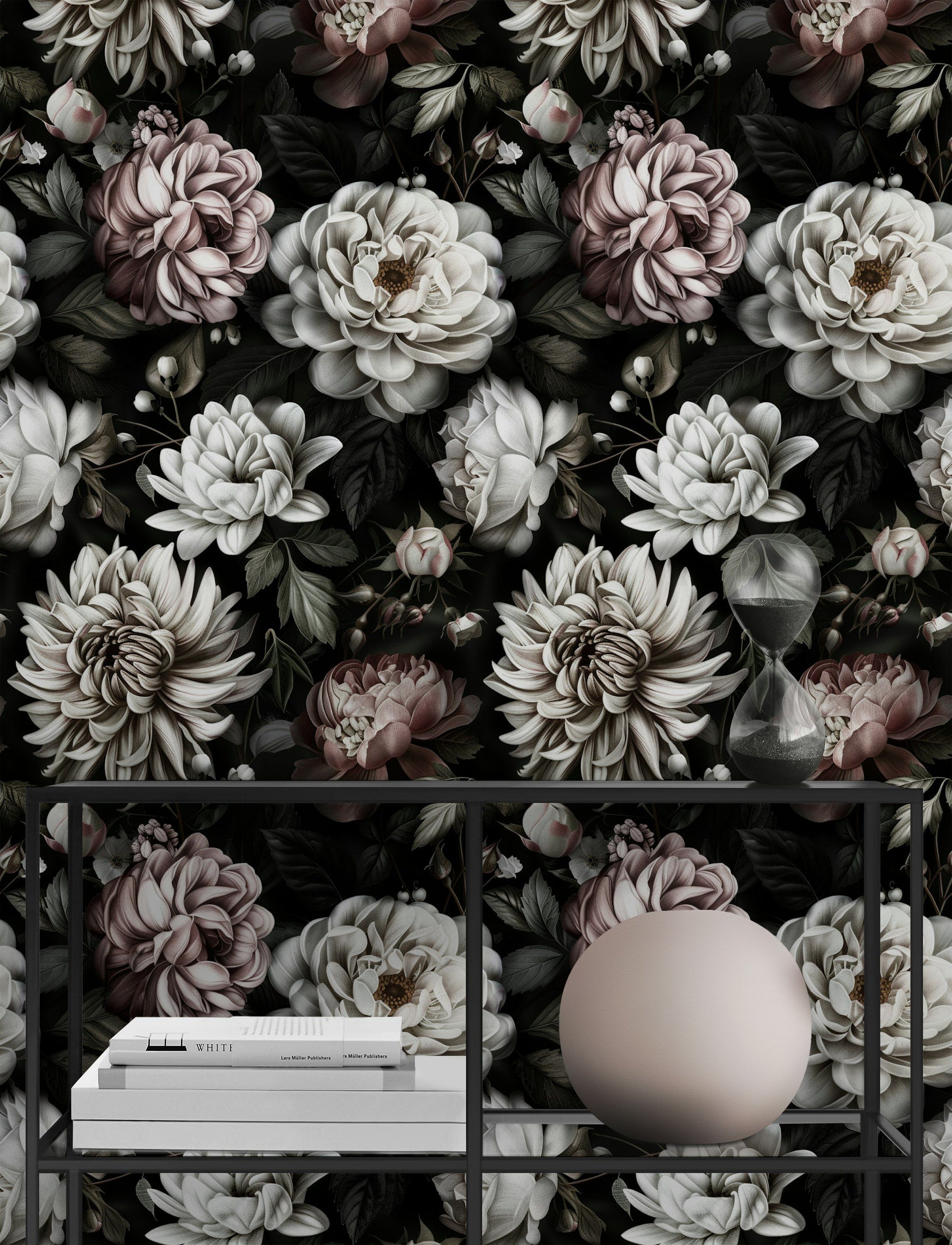 Dark Elegance Large Floral Blossom Wallpaper