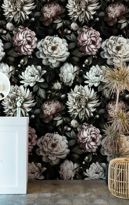 Dark Elegance Large Floral Blossom Wallpaper