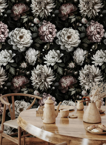 Dark Elegance Large Floral Blossom Wallpaper