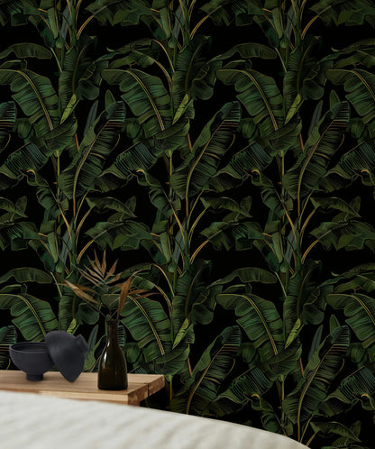 Dark Jungle Green Banana Leaf Wallpaper
