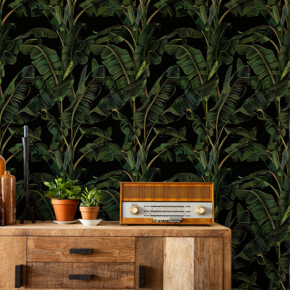 Dark Jungle Green Banana Leaf Wallpaper