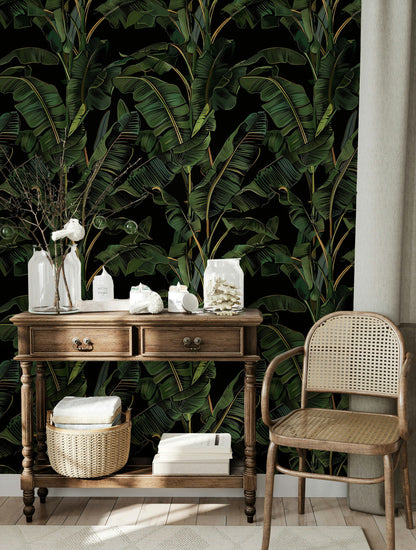 Dark Jungle Green Banana Leaf Wallpaper