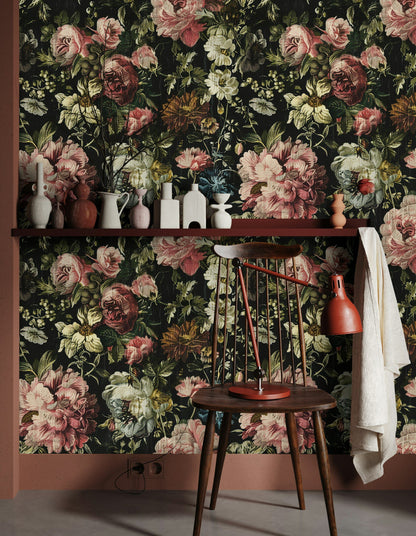Dark Vintage Rose Floral Wallpaper