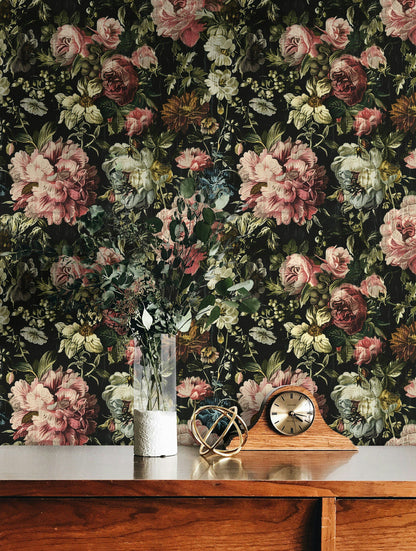 Dark Vintage Rose Floral Wallpaper