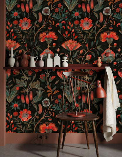 Dark Floral Fantasy Bold Pattern Wallpaper
