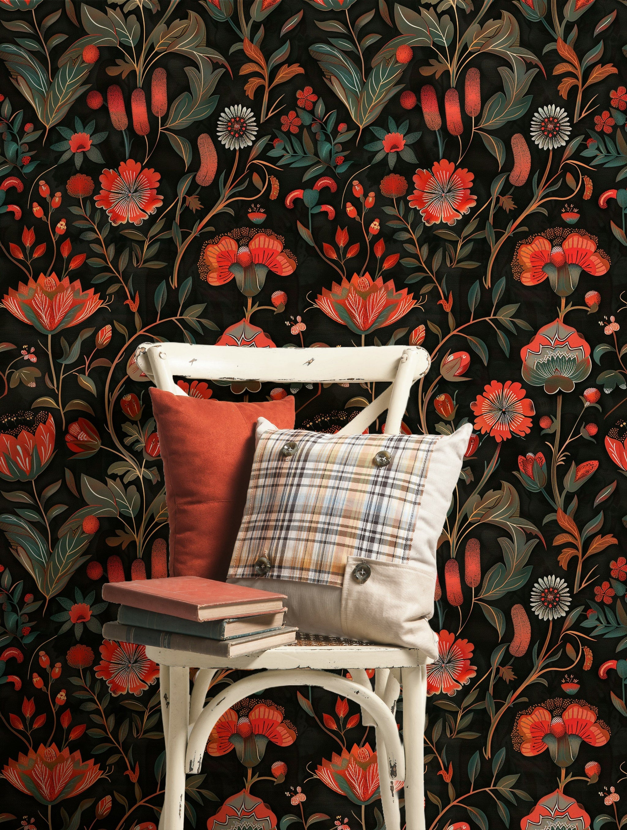 Dark Floral Fantasy Bold Pattern Wallpaper