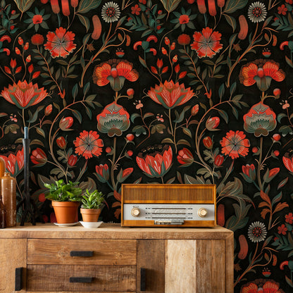 Dark Floral Fantasy Bold Pattern Wallpaper