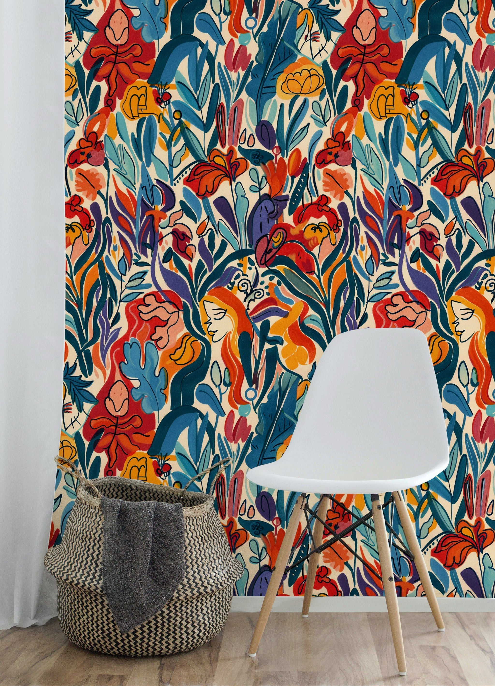 Vibrant Multicolor Abstract Floral Wallpaper