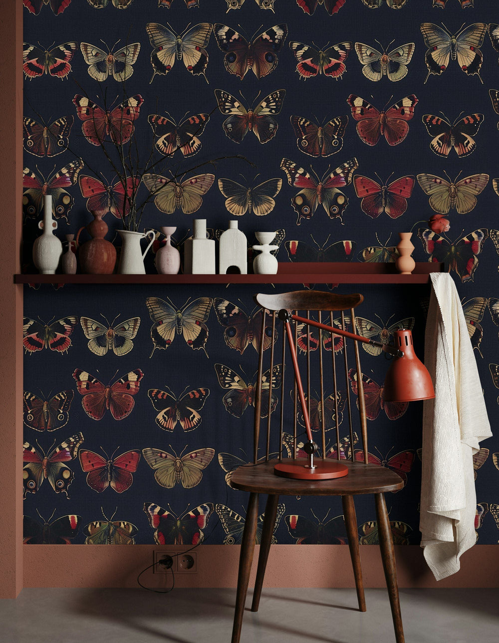 Deep Charcoal Vintage Butterfly Wallpaper