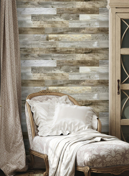 Weathered Oak Plank Rustic Wallpaper
