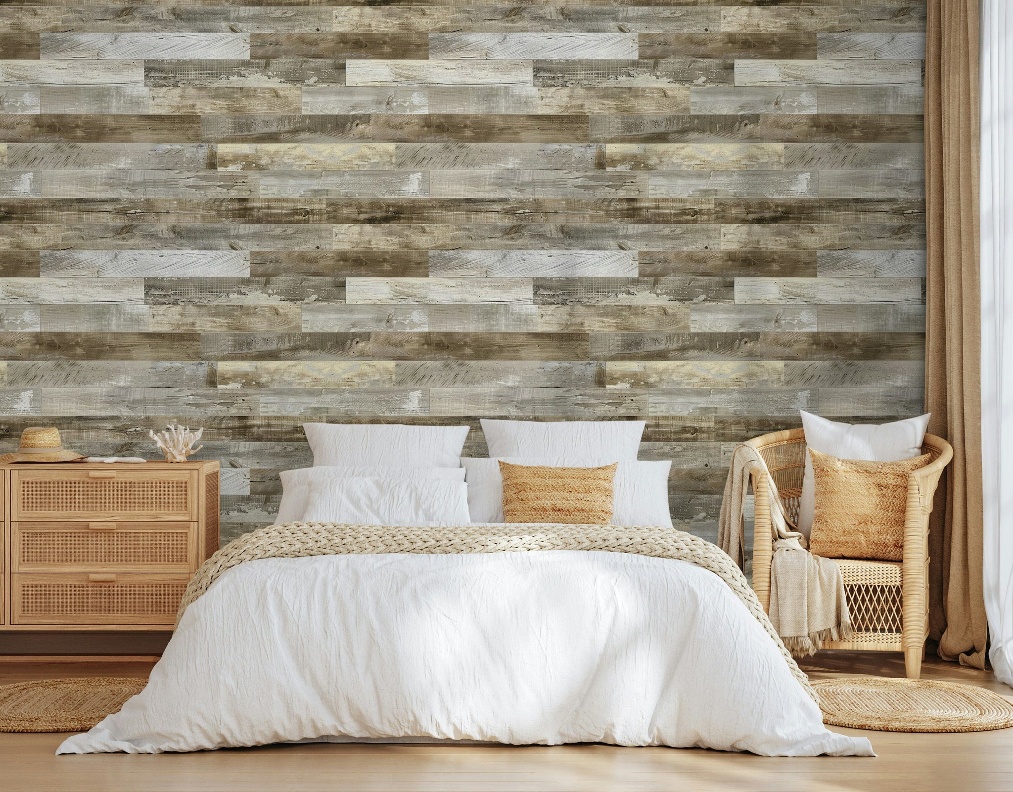 Weathered Oak Plank Rustic Wallpaper