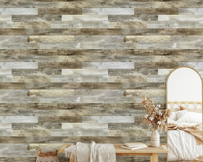 Weathered Oak Plank Rustic Wallpaper