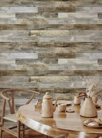 Weathered Oak Plank Rustic Wallpaper