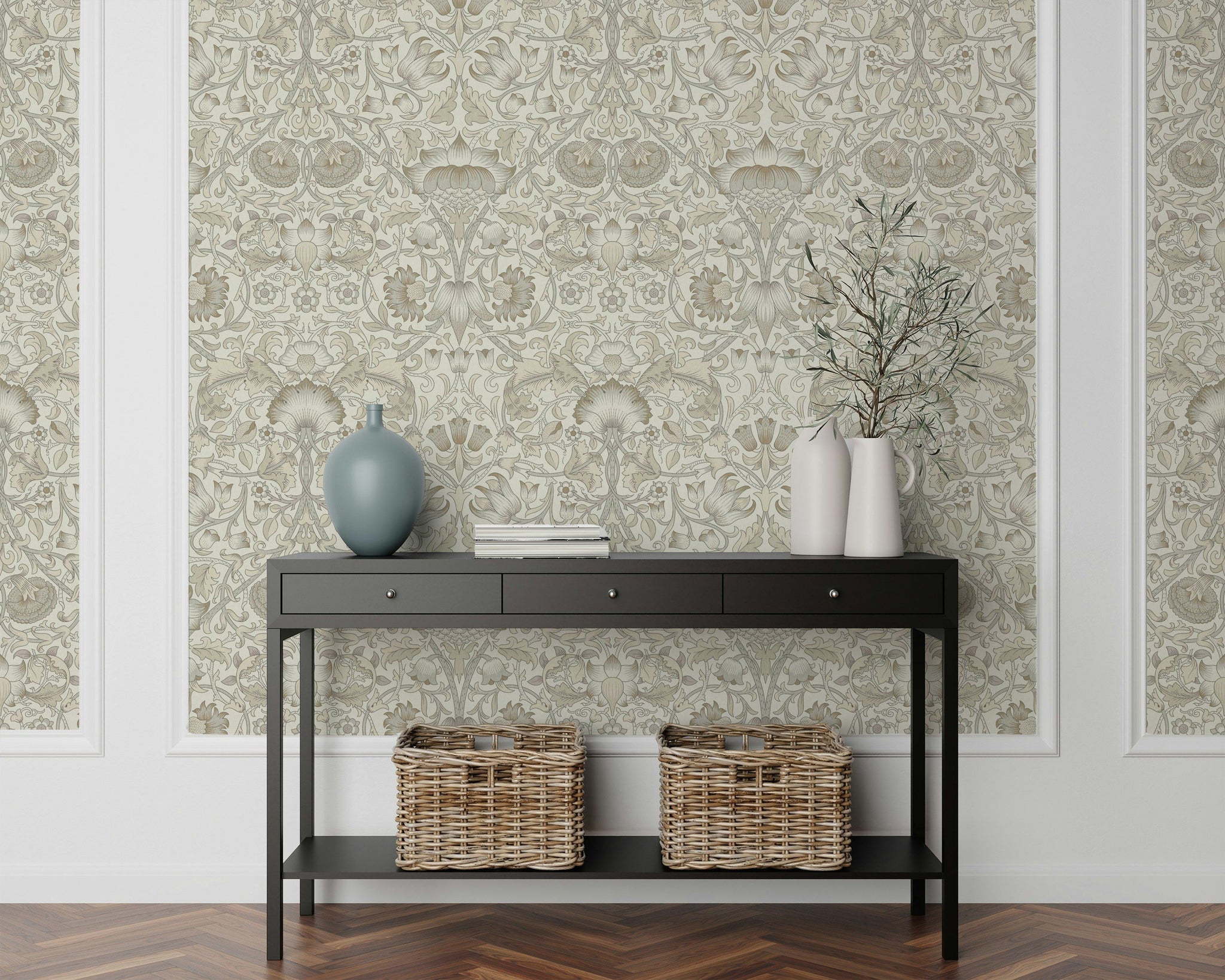 Vintage Floral Wallpaper Cream Damask Pattern Wall Mural