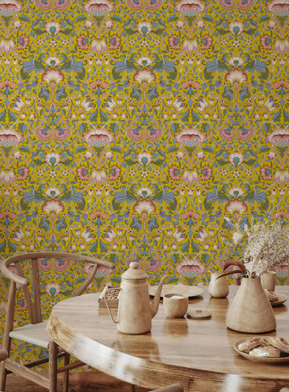 Art Nouveau Floral Wallpaper Mustard Botanical Pattern Wall Mural