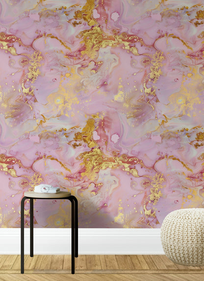 Pink and Gold Look Swirl Marble Effect Wallpaper