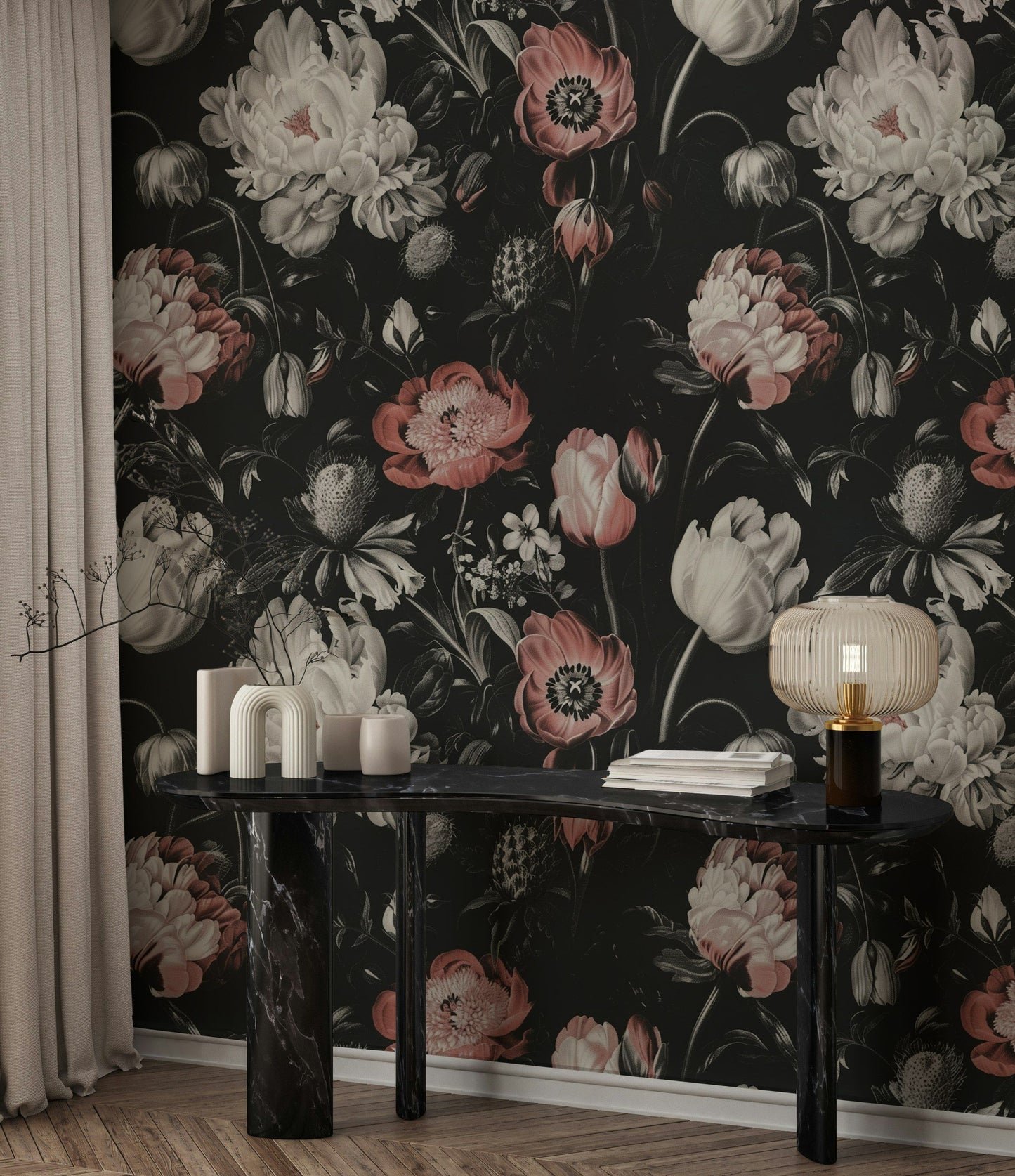 Vintage Floral Wallpaper Pink Peonies Roll