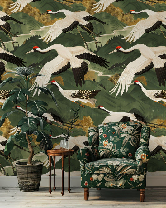 Elegant Crane Wallpaper Japanese Wall Mural