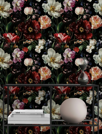 Moody Multicolor Tulip Floral Wallpaper
