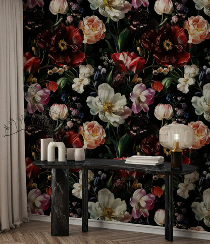 Moody Multicolor Tulip Floral Wallpaper