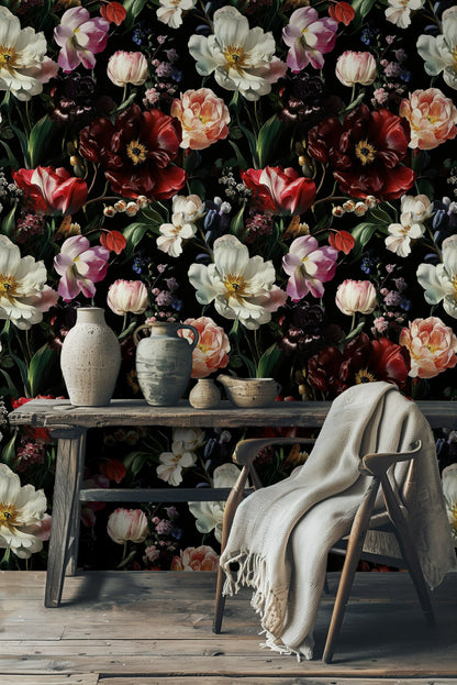 Moody Multicolor Tulip Floral Wallpaper
