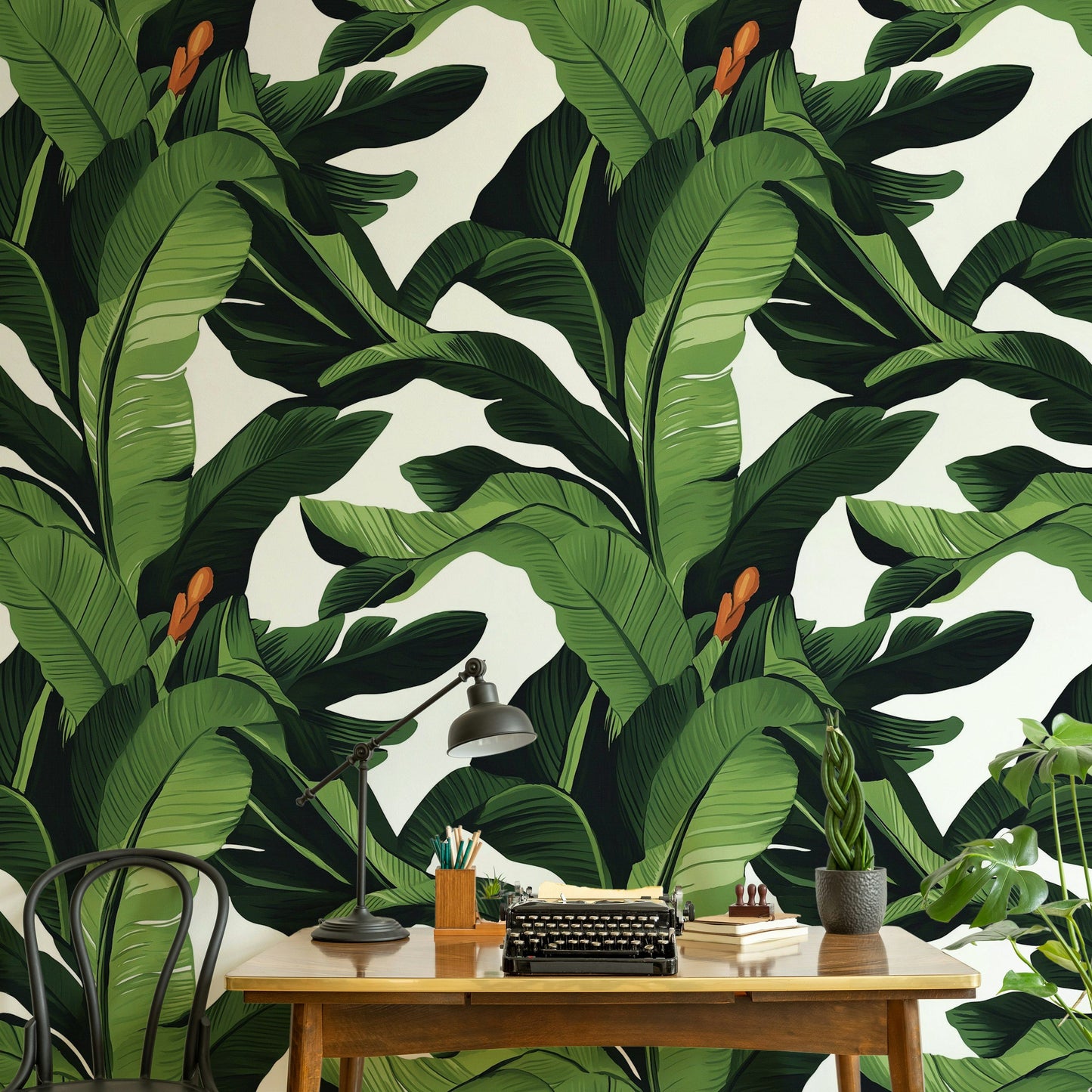 Green Tropical Banana Leaves Wallpaper Botanical Wall Mural