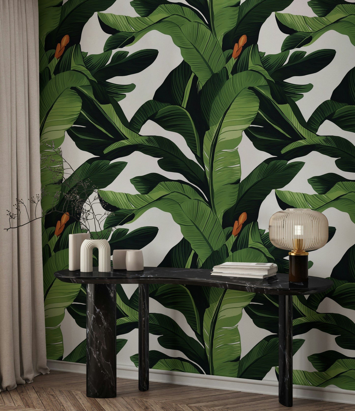 Green Tropical Banana Leaves Wallpaper Botanical Wall Mural