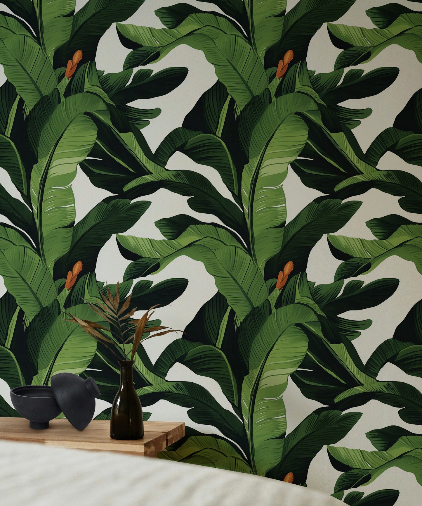 Green Tropical Banana Leaves Wallpaper Botanical Wall Mural