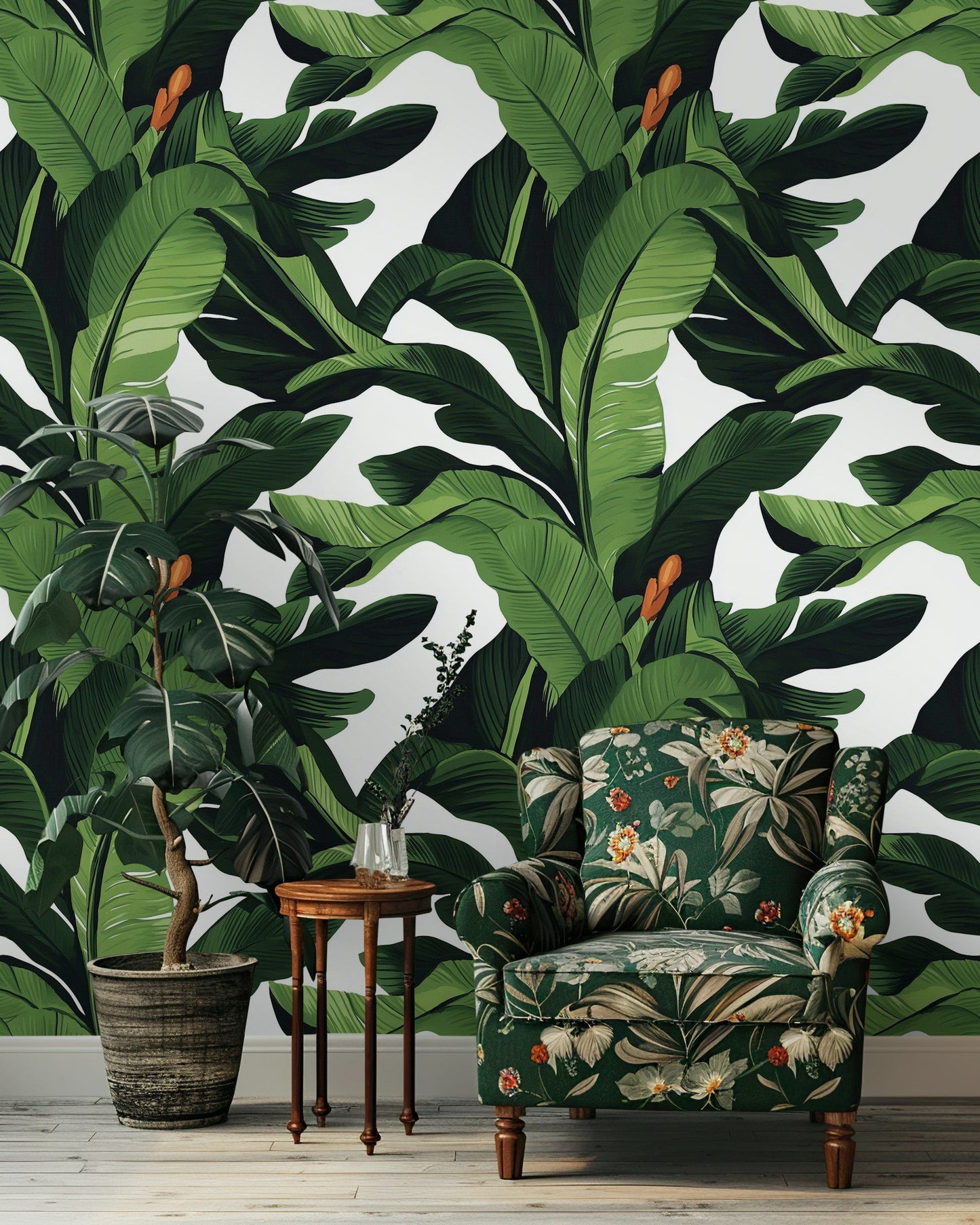 Green Tropical Banana Leaves Wallpaper Botanical Wall Mural