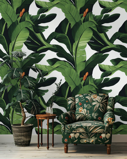 Bold Green Banana Leaf Tropical Wallpaper
