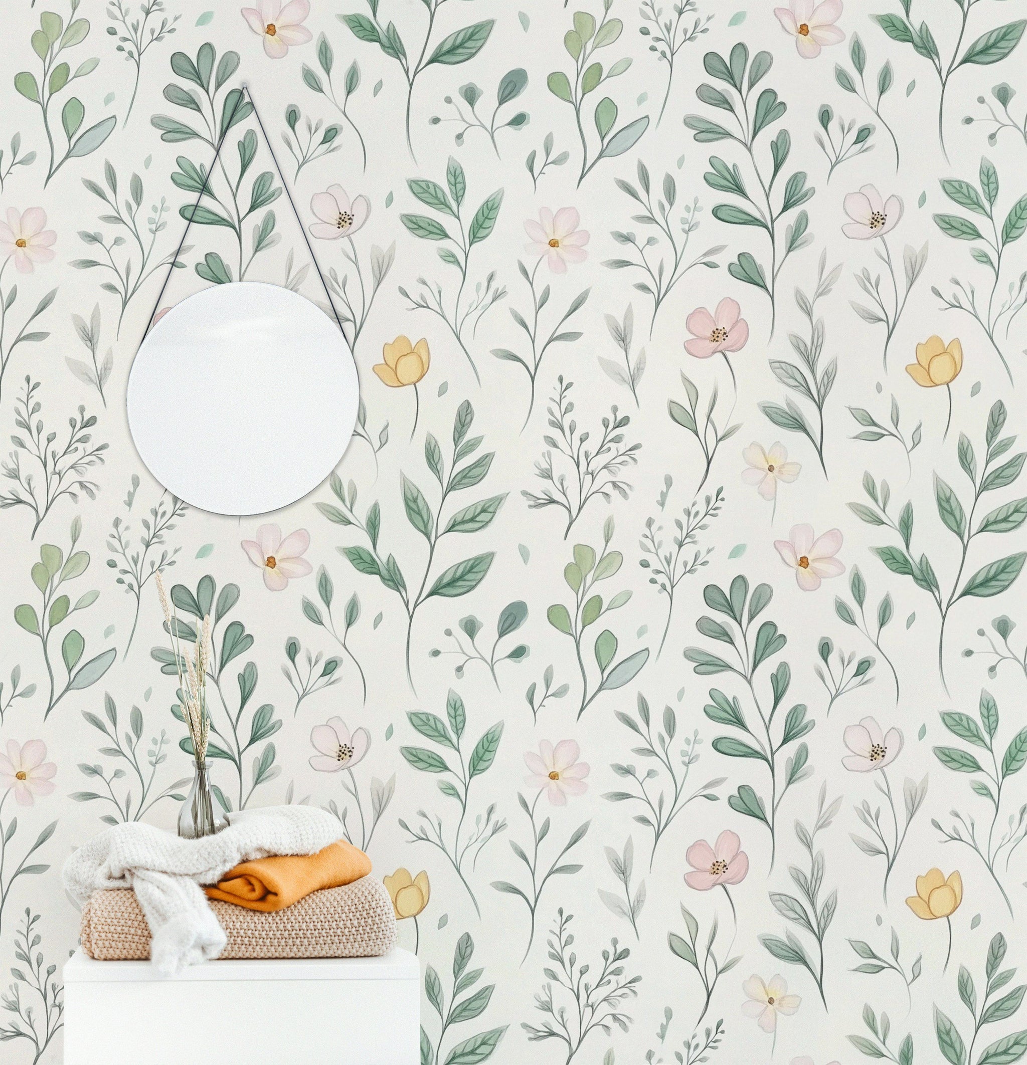 Cream Pastel Wildflower Botanical Wallpaper
