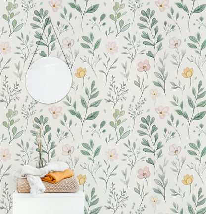 Cream Pastel Wildflower Botanical Wallpaper