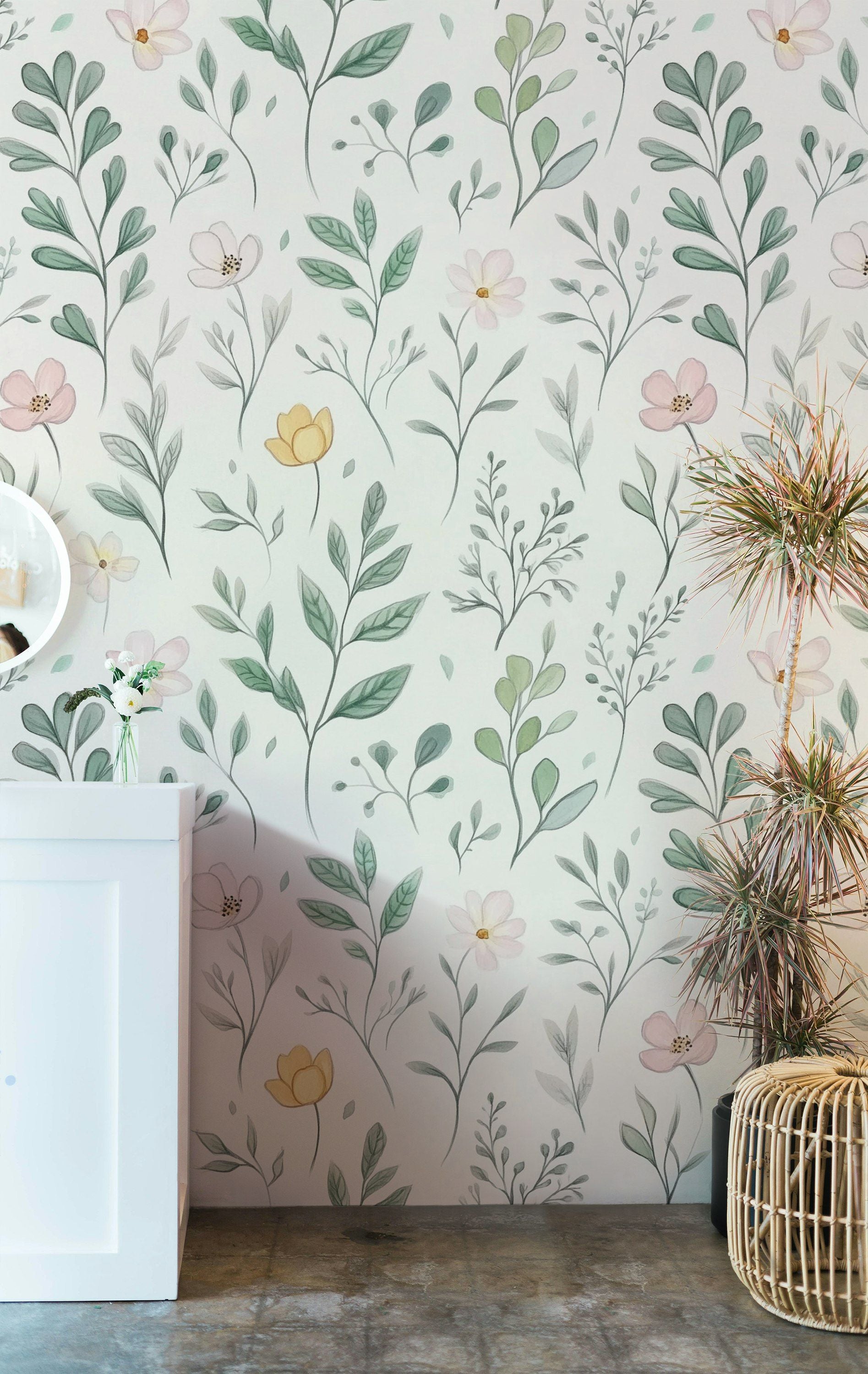 Cream Pastel Wildflower Botanical Wallpaper
