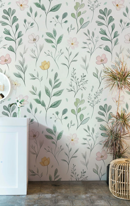 Cream Pastel Wildflower Botanical Wallpaper