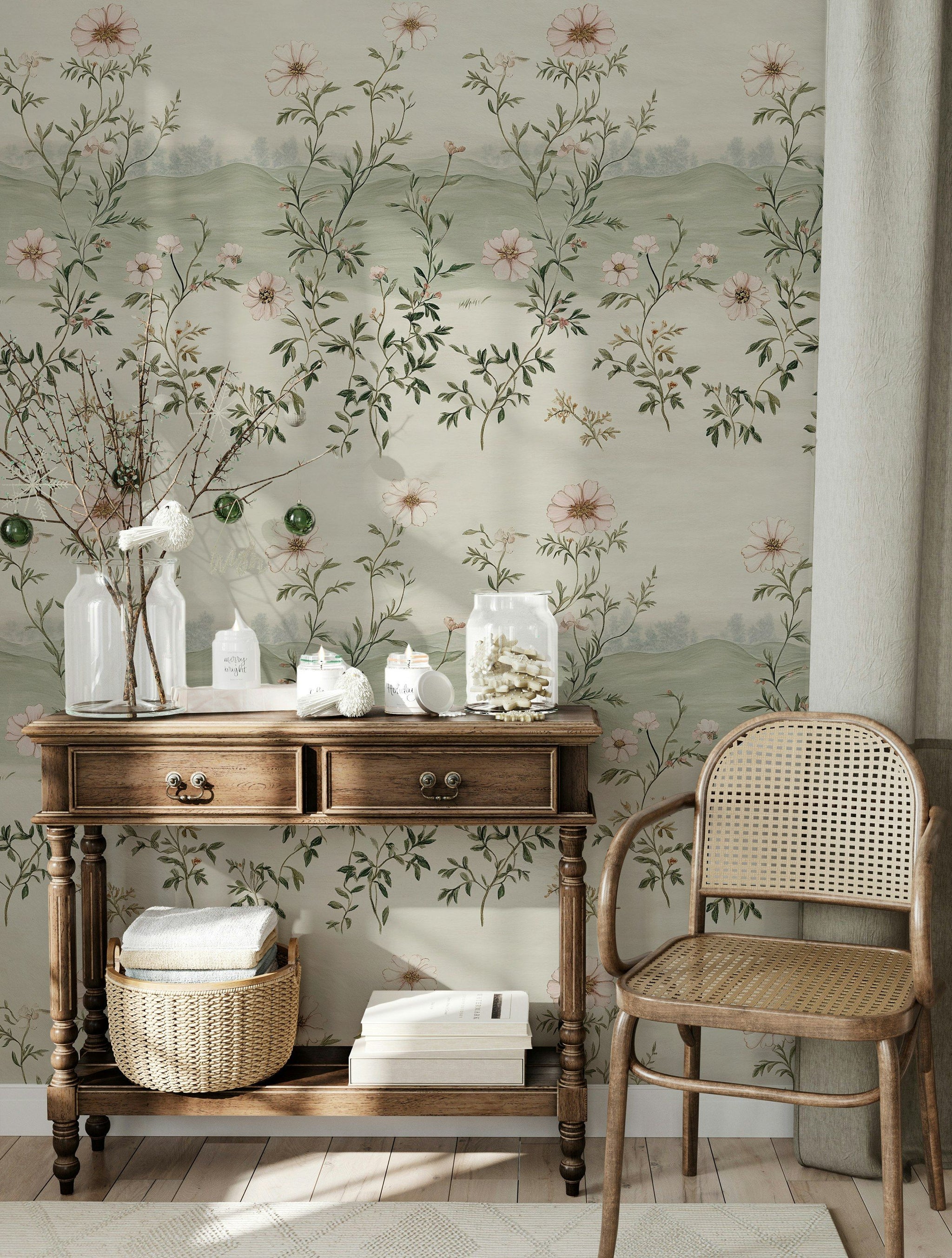Cream Background Wildflower Meadow Wallpaper