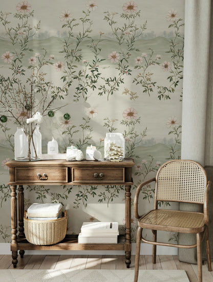 Cream Background Wildflower Meadow Wallpaper