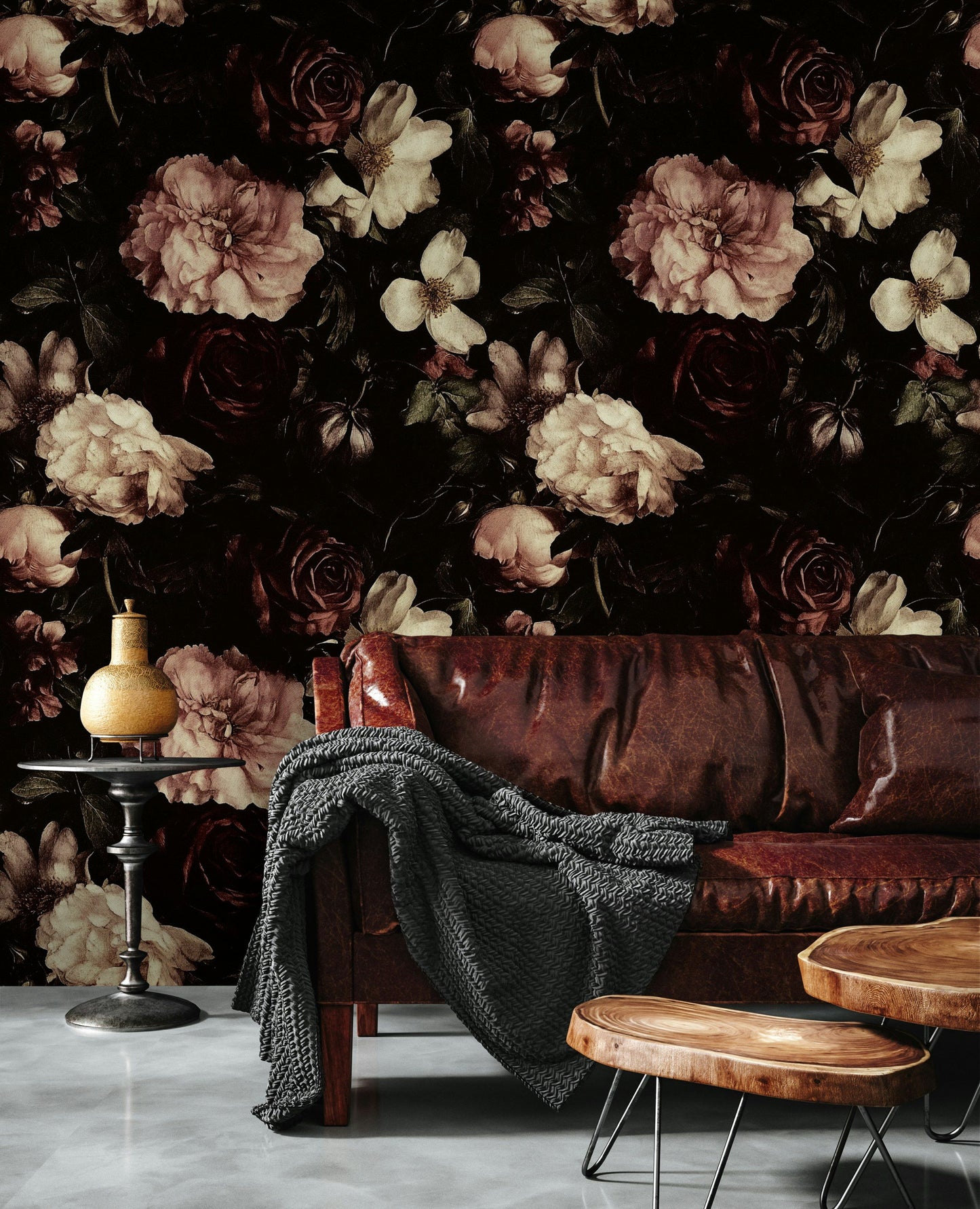 Vintage Dark Floral Wallpaper Peonies and Roses Wall Mural