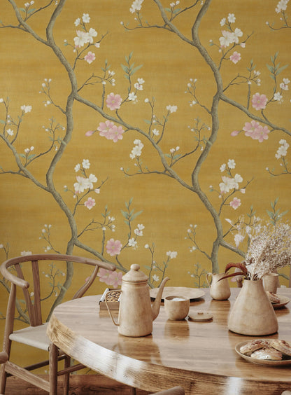 Golden Look Chinoiserie Cherry Blossom Wallpaper