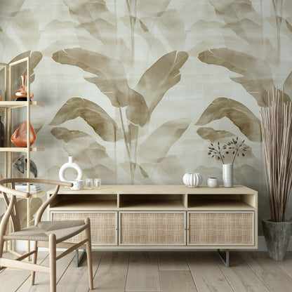 Beige and Brown Banana Leaf Botanical Wallpaper