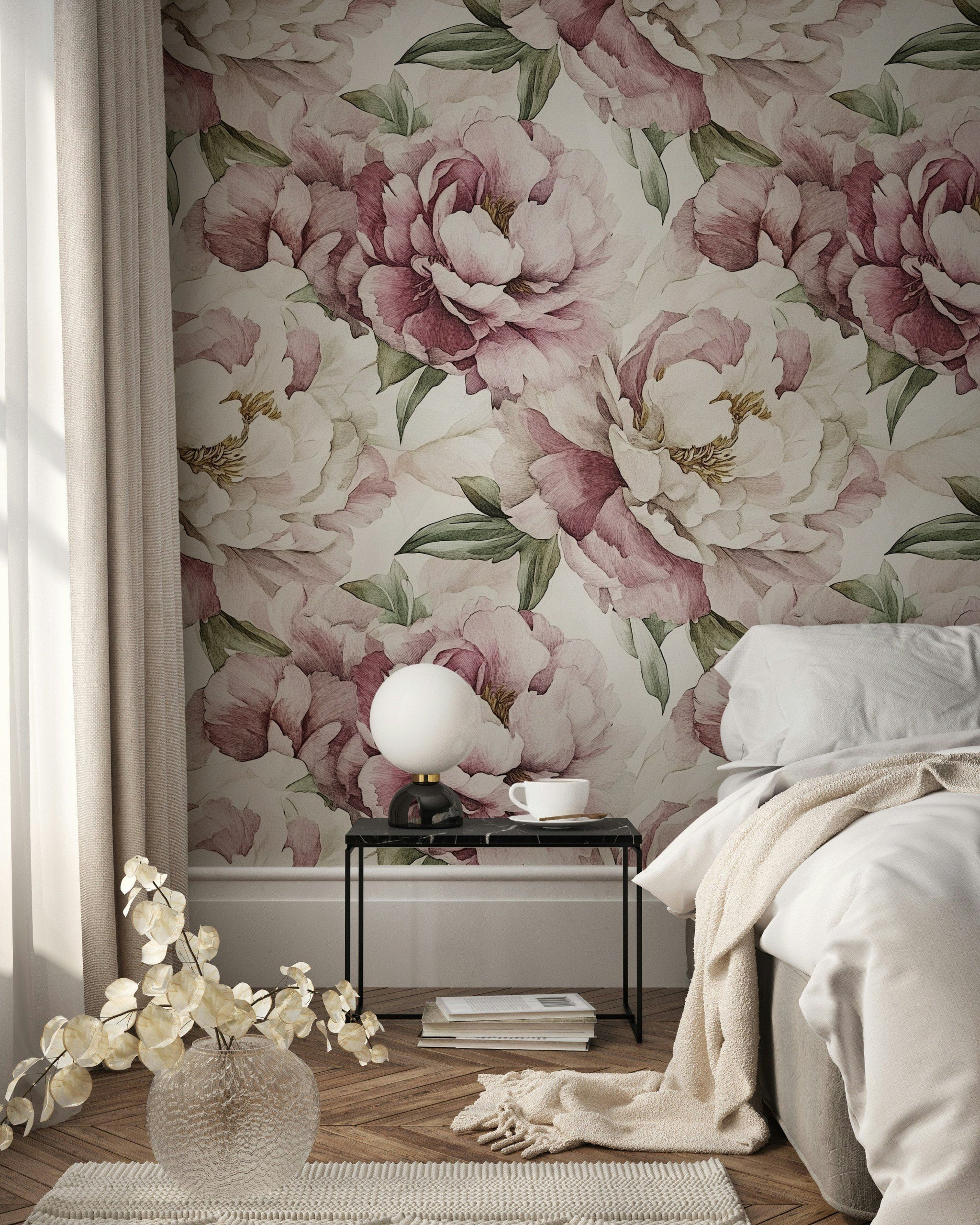 Soft Blush Pink Large Floral Wallpaper