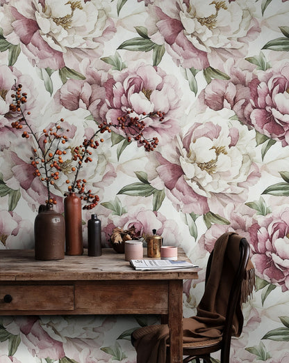 Soft Blush Pink Large Floral Wallpaper