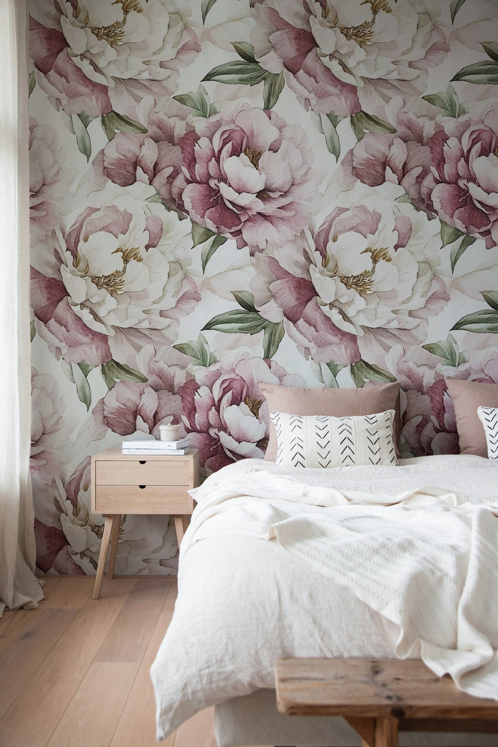 Soft Blush Pink Large Floral Wallpaper