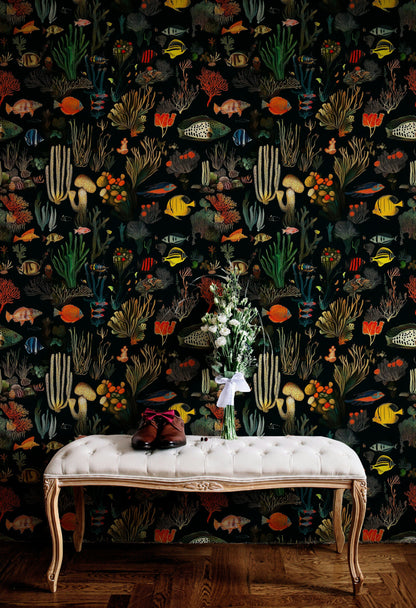 Vibrant Underwater Scene Fish Pattern Wallpaper