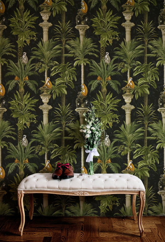 Tropical Lemur Jungle Wallpaper Ornate Greenery Wall Mural