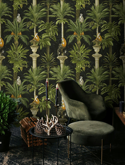Dark Vintage Monkey Palm Tree Wallpaper