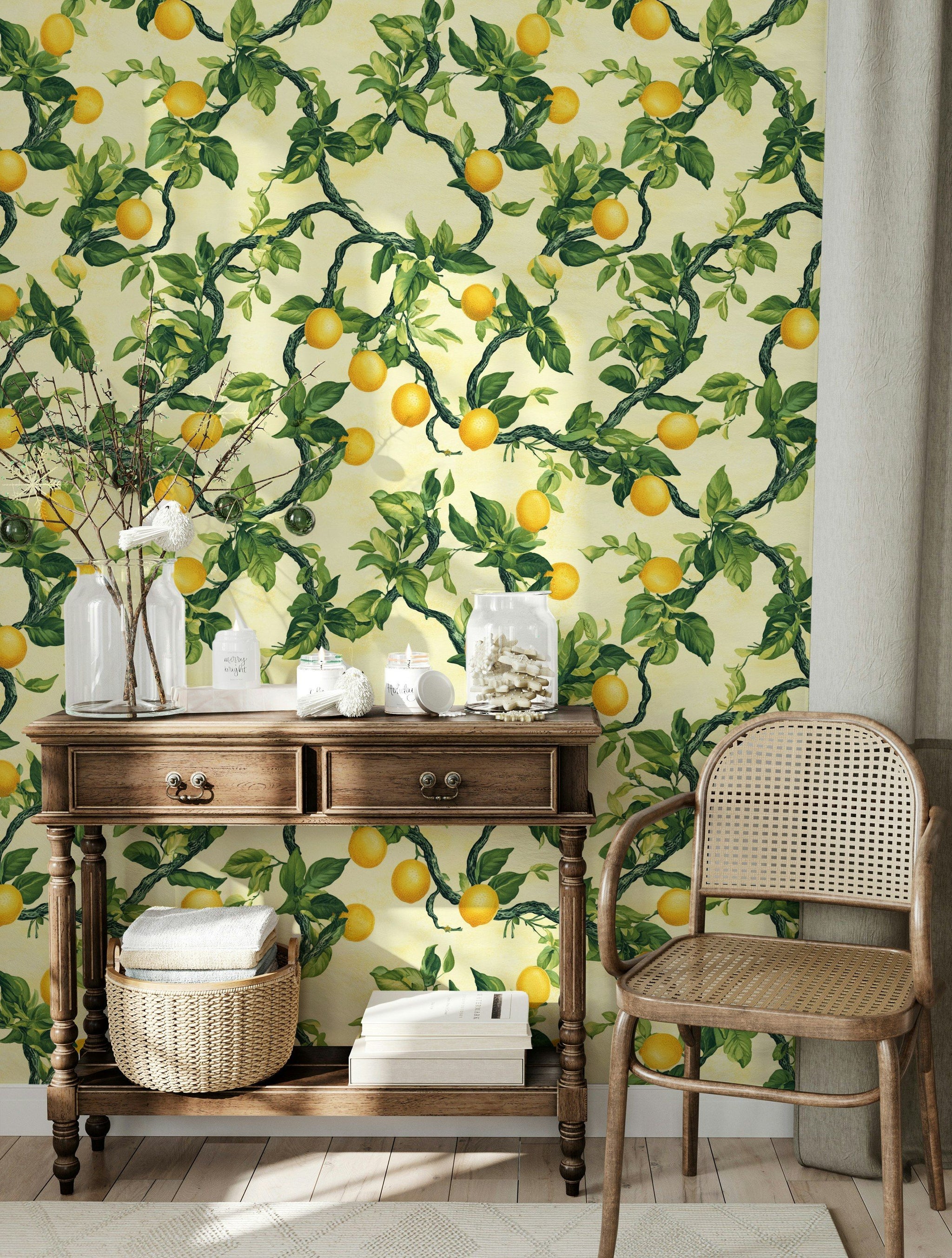 Cream Background Lemon Tree Botanical Wallpaper